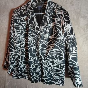 Laura Scott Womens Blazer Jacket Size 20 Black & White Floral Stretch Lined